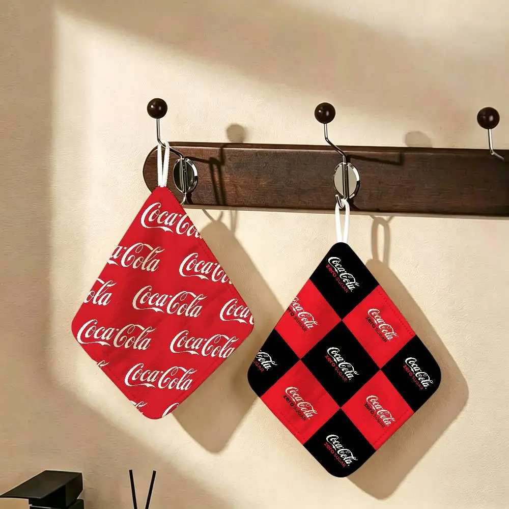 Fashion Print C-Coca C-Cola Household Hanging Towel, Polyester Cotton Hand Wiping Towel, Sturdy for Bathroom Bedroom