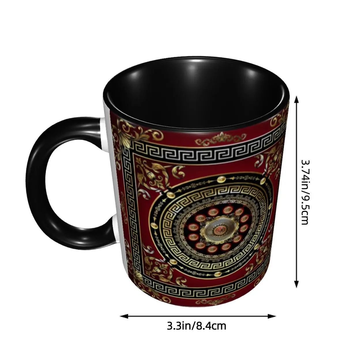 Greek Key Meander Red Gold Black Medallion Baroque Mug Funny Ceramic Coffee Cups Tea Mugs Milk Cup Drinkware Gift for Friends