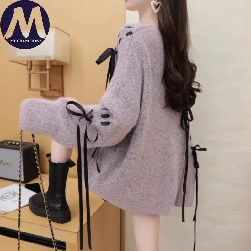 Sweater for Woman Autumn Winter Lazy Style Tassel O Neck Knitted Thicken Sweater Korean Fashion Casual Loose Keep Warm Pullovers