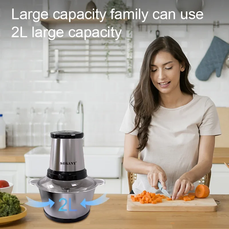 Stainless Steel Electric Meat Grinder Food Processor Chopper Kitchen Machines Vegetable Chopper Slicer Machine Household Grinder