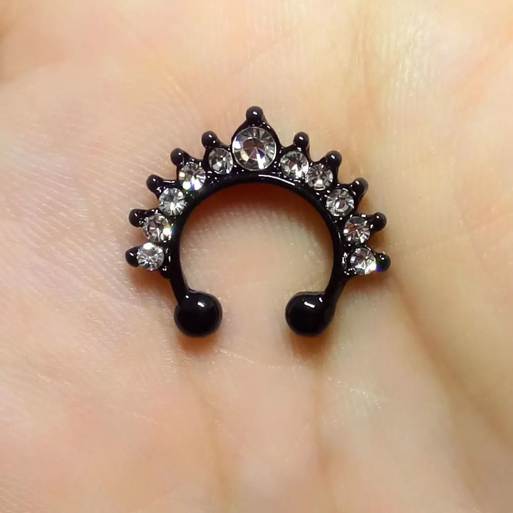 Retro Cool Simple Geometric Rhinestone Punk Fake Nose Ring Bear Nose Cuff Biżuteria do ciała Nose Stud