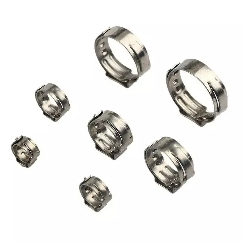 130X Assorted Hose Clamps Stainless Steel Ear Cinch Rings Crimp Pinch Kit /Plier