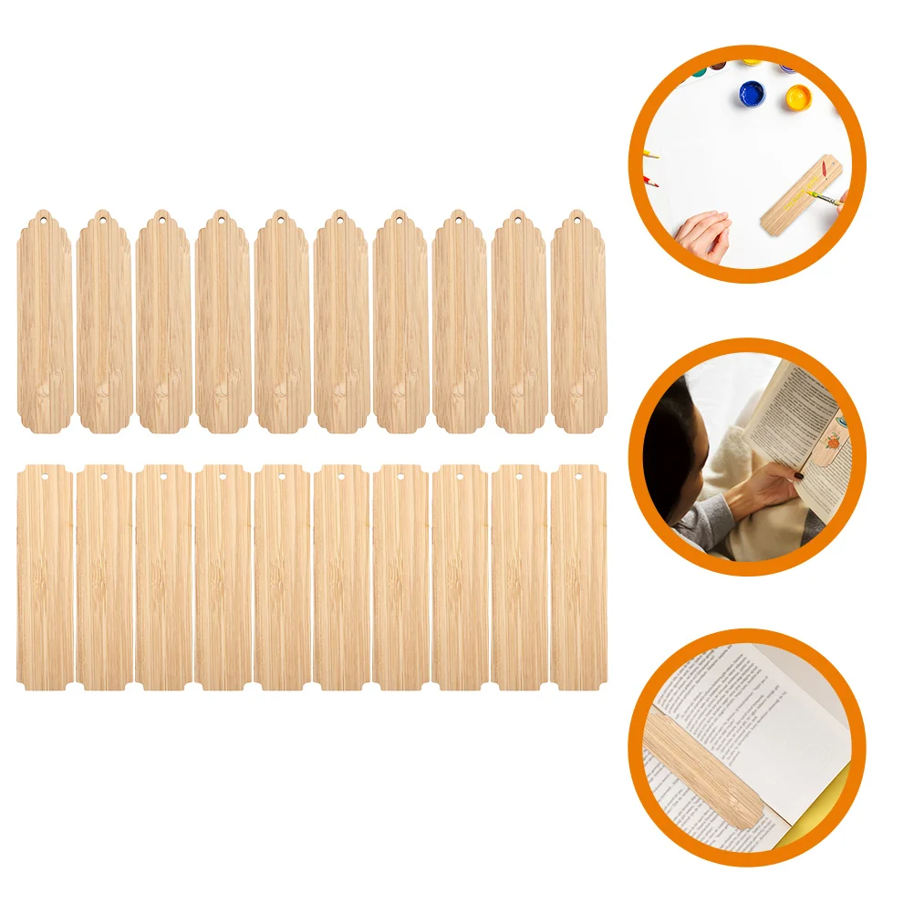 20Pcs Wooden Bookmark Blanks DIY Unfinished Rectangle Reading Markers for Adults Drawing Writing Carving Custom Decorations