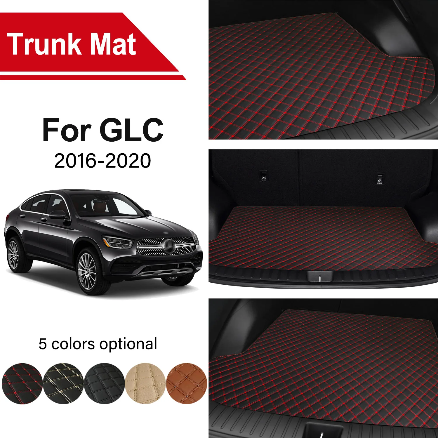 

For Mercedes Benz GLC 2020-2016 Car Trunk Mat Cargo Liner Replacement Carpet Embroidered Leather Car Accessories