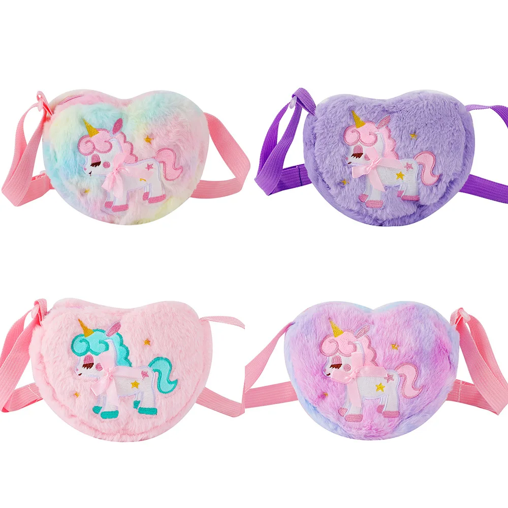 Love Plush Unicorn Crossbody Bags for Girl Kids Cute Purse Shoulder Bag Children Cartoon Crossbody Bag Kawaii Bags Coin Purse