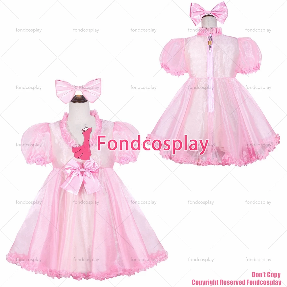 

fondcosplay adult sexy cross dressing sissy maid short French Lockable Baby pink Organza Dress Uniform CD/TV[G4052]