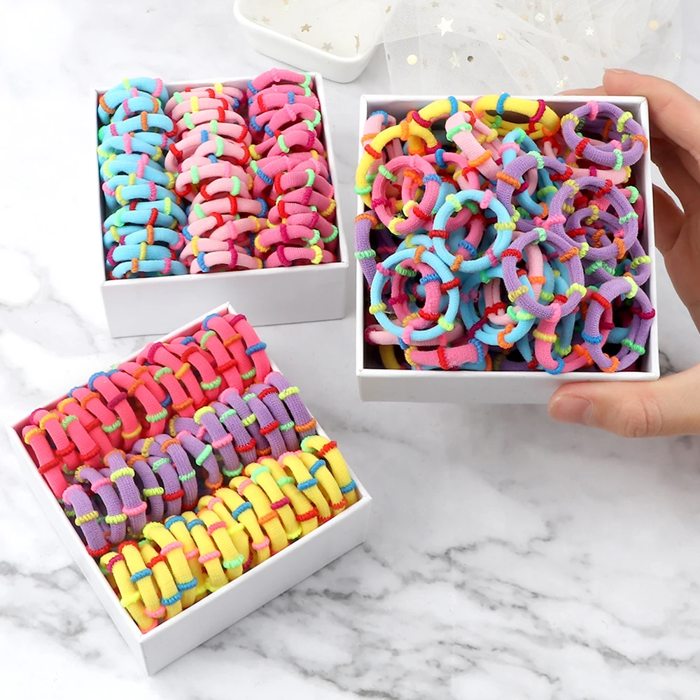 100Pcs/Lot Children Hair Bands Accessories Girl Candy Color Ties Colorful Simple Rubber Ponytail Elastic Scrunchies