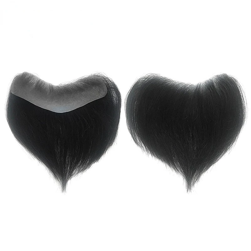 남성용 헤어라인 Toupee 정면 헤어피스, 100% 인모 시스템, V자형 헤어라인 교체 시스템, 자연스러운 검은 머리