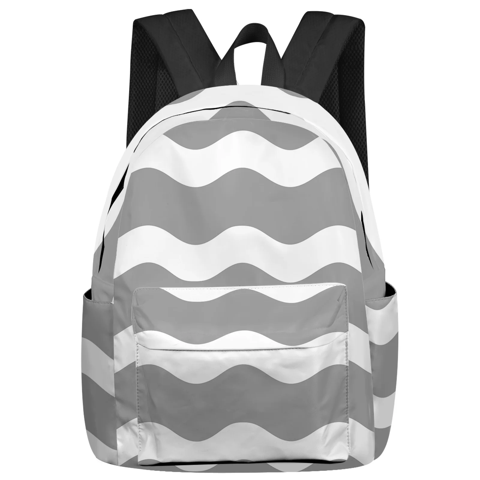 

Gray Ripple Stripes Waves Women Man Backpacks Waterproof Travel School Backpack For Student Boys Girls Laptop Book Pack Mochilas