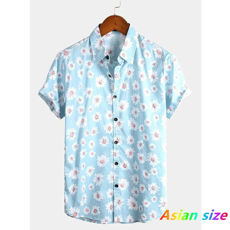 

Men Street Fashion Summer Daily Shirt Hawaiian Flower Print Casual Loose Shirts Short Sleeve Beach Loose Breathable Tops Blouses