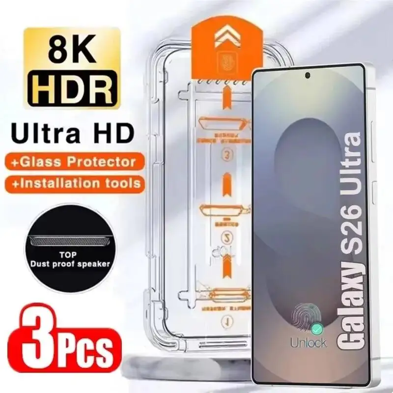 

Oleophobic Coating Dust Free Easy Installation Screen Protector For Samsung Galaxy S26 Ultra Fingerprint Unlock Tempered Glass