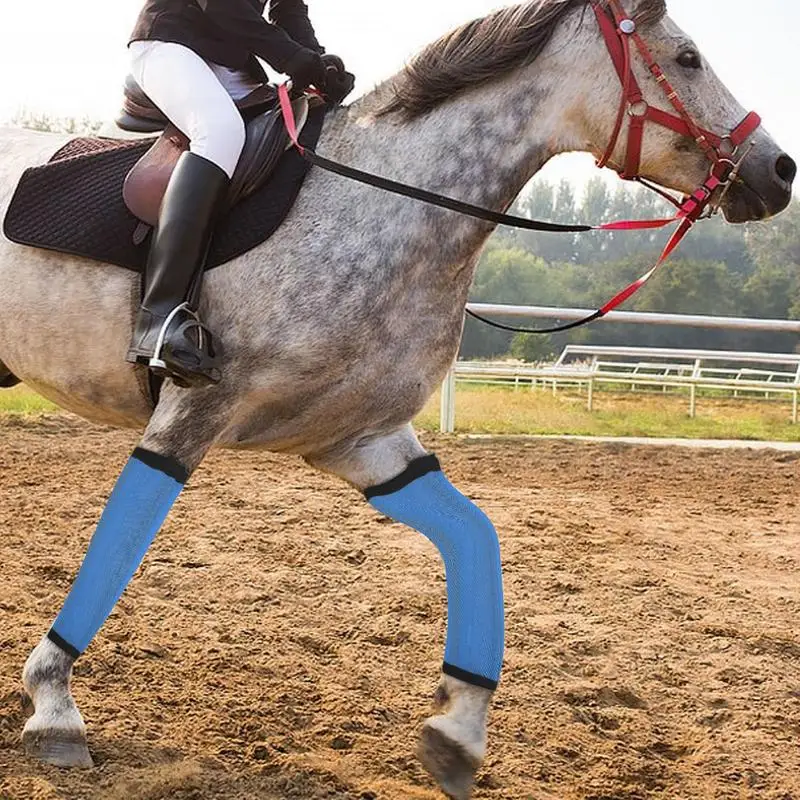 Juego de 4 botas de caballo reutilizables, mallas con mosca, malla transpirable para mayor comodidad, reduce la fatiga de las piernas