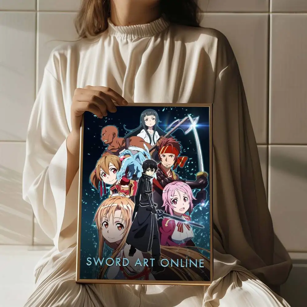 Anime S-Sword Art O-Online SAO Vintage Posters Sticky Retro Kraft Paper Sticker DIY Room Bar Cafe Kawaii Room Decor