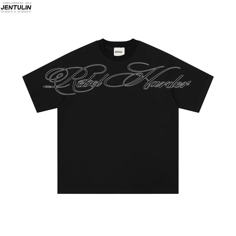 Creative Bead Letter Design Short Sleeved T-shirt Men Hip-Hop Trend Niche Loose Casual Summer T-shirt Harajuku Men's Streetwear