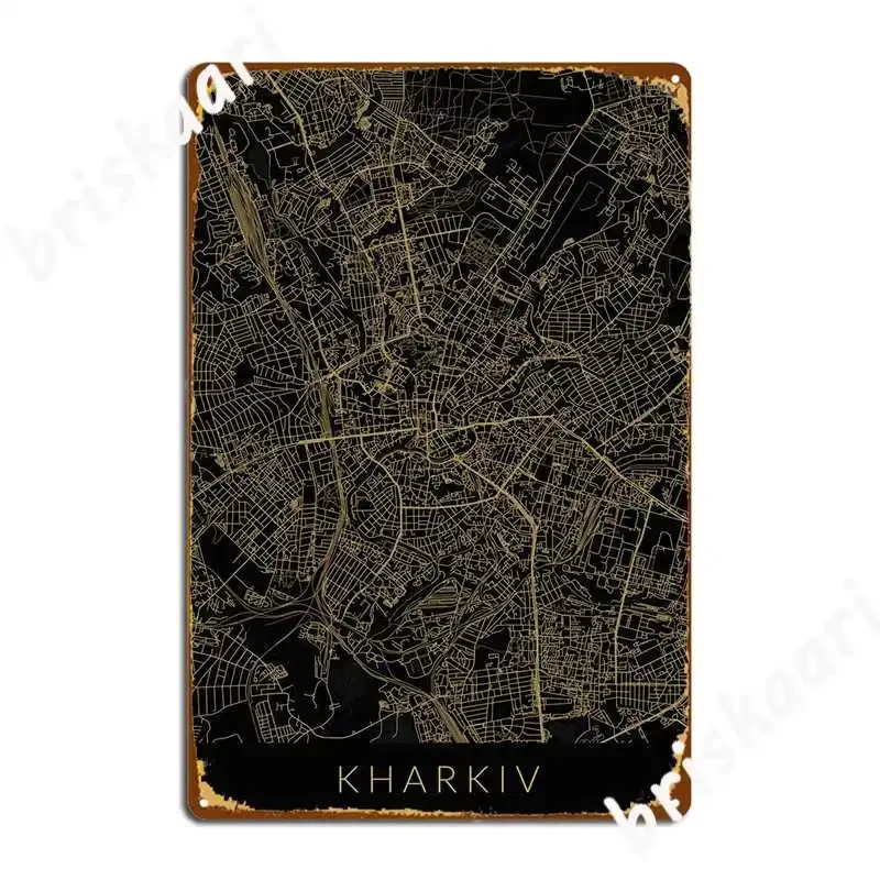 Kharkiv Map Black Gold Metal Sign Club Retro Club Bar Plates Kharkiv Tin Sign Poster