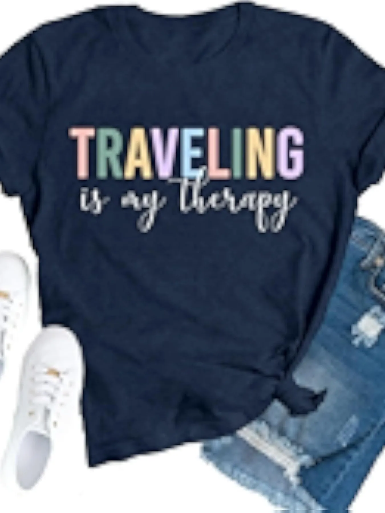 

Plus size women's short sleeve T-shirt Traveling Is My Therapy breathable fabric summer outfit women's clothing