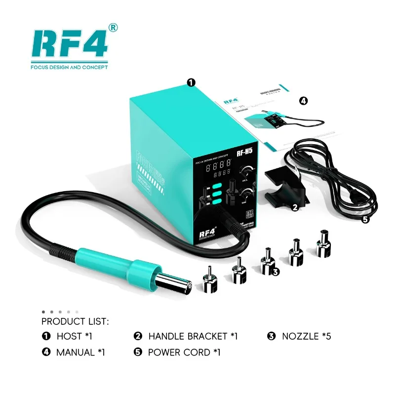 

RF4 Hot Air Gun RF-H5 800W BGA Rework Solder Station Soldering Heat Air Gun Station 220V / 110V for SMD SMT Welding Repair