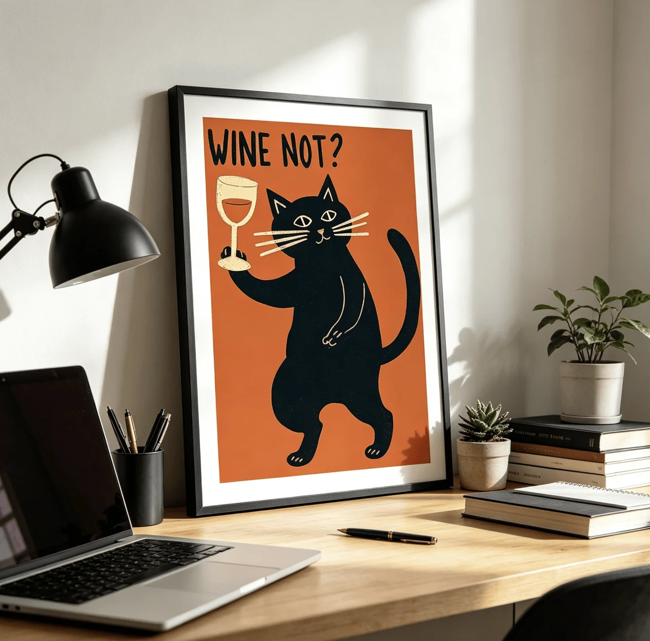 Black Cat Wine Not Funny Canvas Wall Art Print Poster, Retro Orange Wall Decor for Kitchen Bar Living Room Home Decoration - view 5