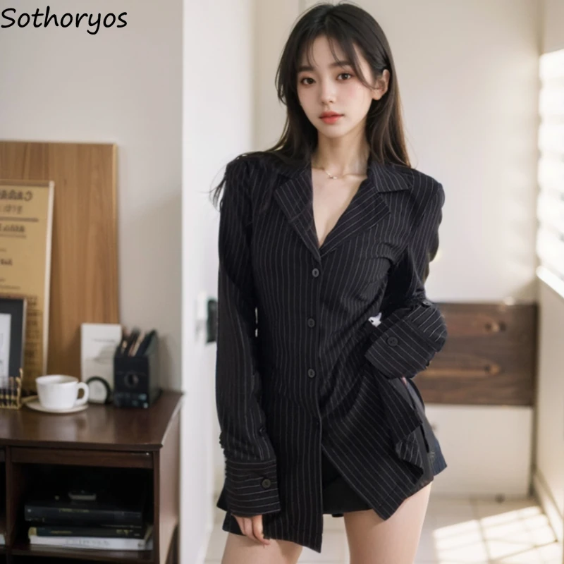 Stripe Shirts Women Tops Sexy Office Ladies Slim Temper Korean Style Fashion Classic Long Sleeve Daily Spring Camisas De Mujer