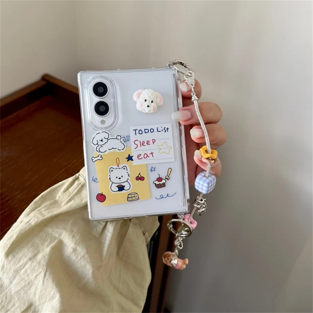 Korea Kawaii Cartoon puppy Phone case for Samsung Galaxy Z Fold 8 Cover With Chain fold 8 Fashion Shockproof Protective cover