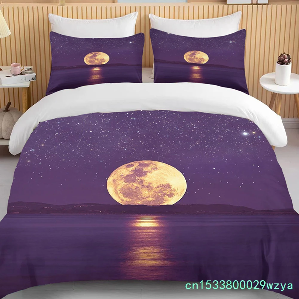 Moon Bedding Set Night View Duvet Cover Set With Pillowcase Bedding King Queen Full Double Single Size Luxury Bedxclothes Decor