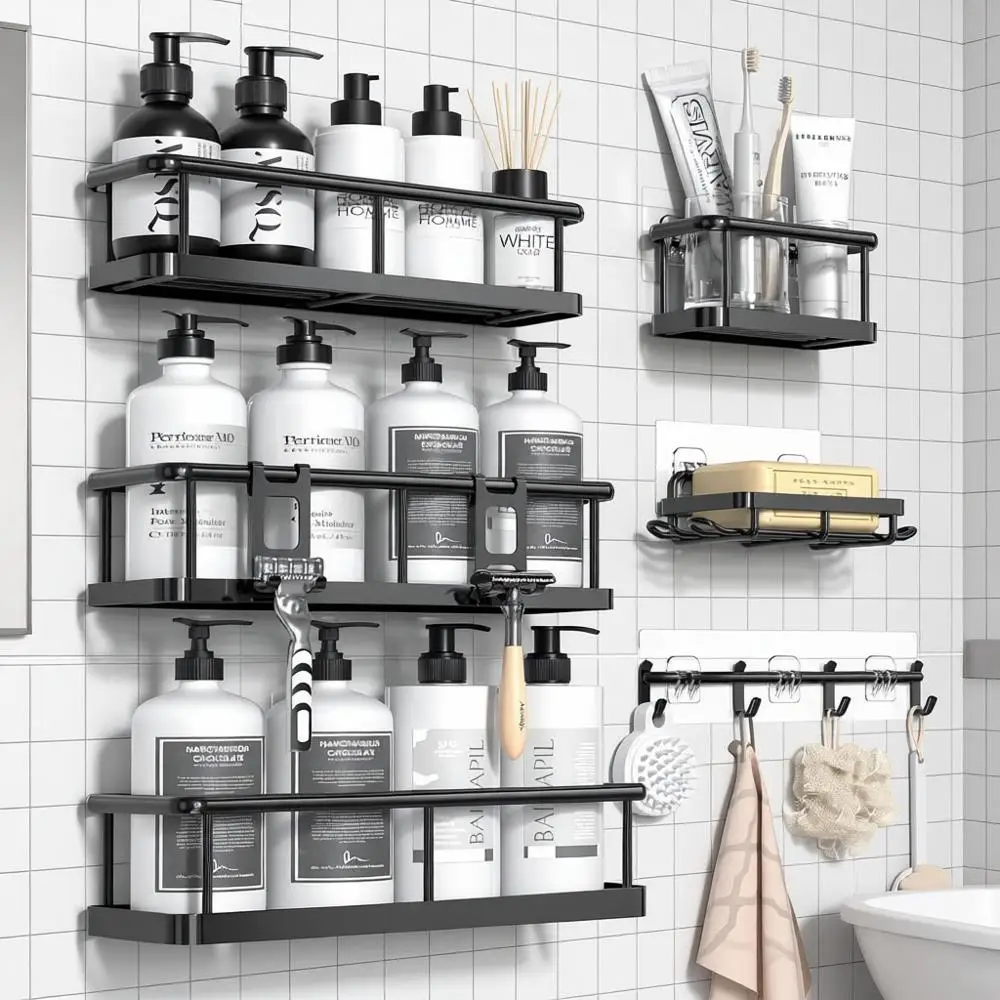 

XXL Shower Caddy, 6-Pack Large Rustproof Shower Shelves, No-Drill Bathroom Organizer & Storage