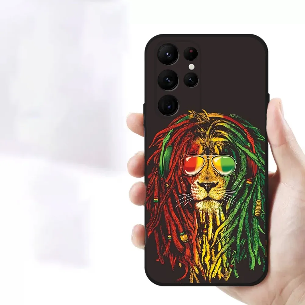 B-Bob M-Marley Rasta Lion   Phone Case For Samsung S23,23,22,30,21,10,9,Note20 Ultra,Lite,Ultra,5G,Plus,FE,Black Soft Case