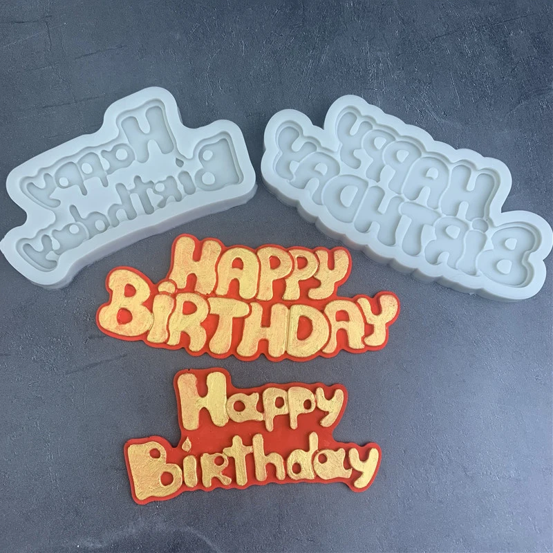 1Pc Silicone 3D Happy Birthday Mold DIY Ice Jelly Chocolate Mould English Letter Mold Bake Birthday Cake Decor Tool Mould