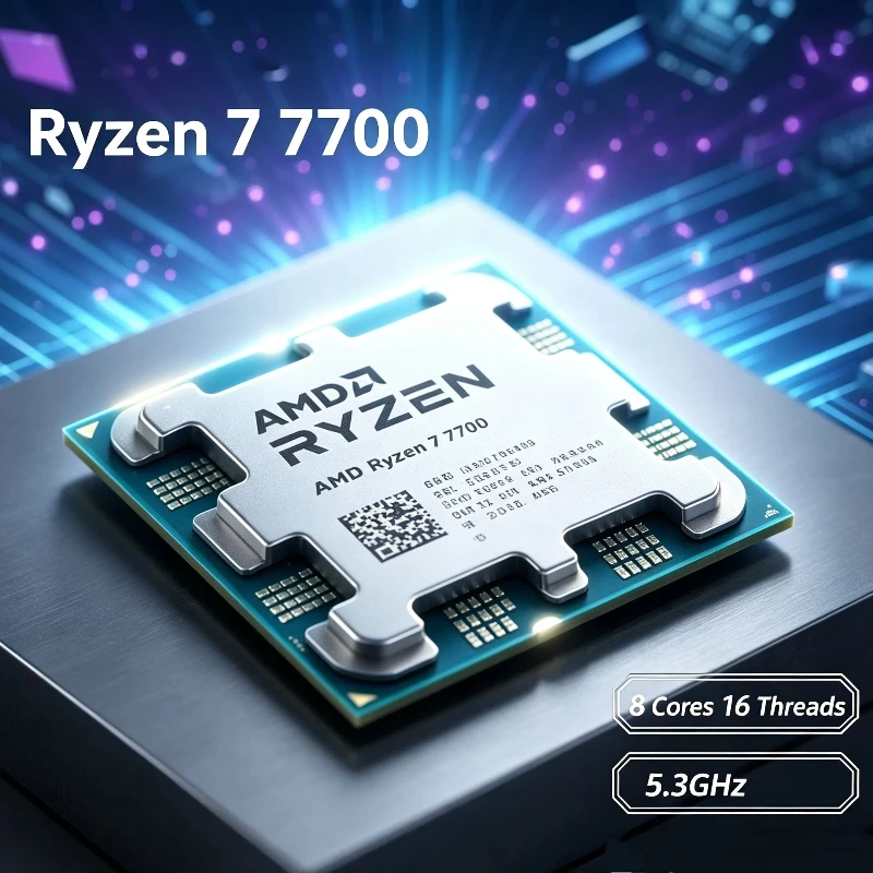 AMD R7 7700 AM5 Gaming Processor 8-Core 16-Thread Max Boost 5.3GHz Desktop CPU Without Cooler