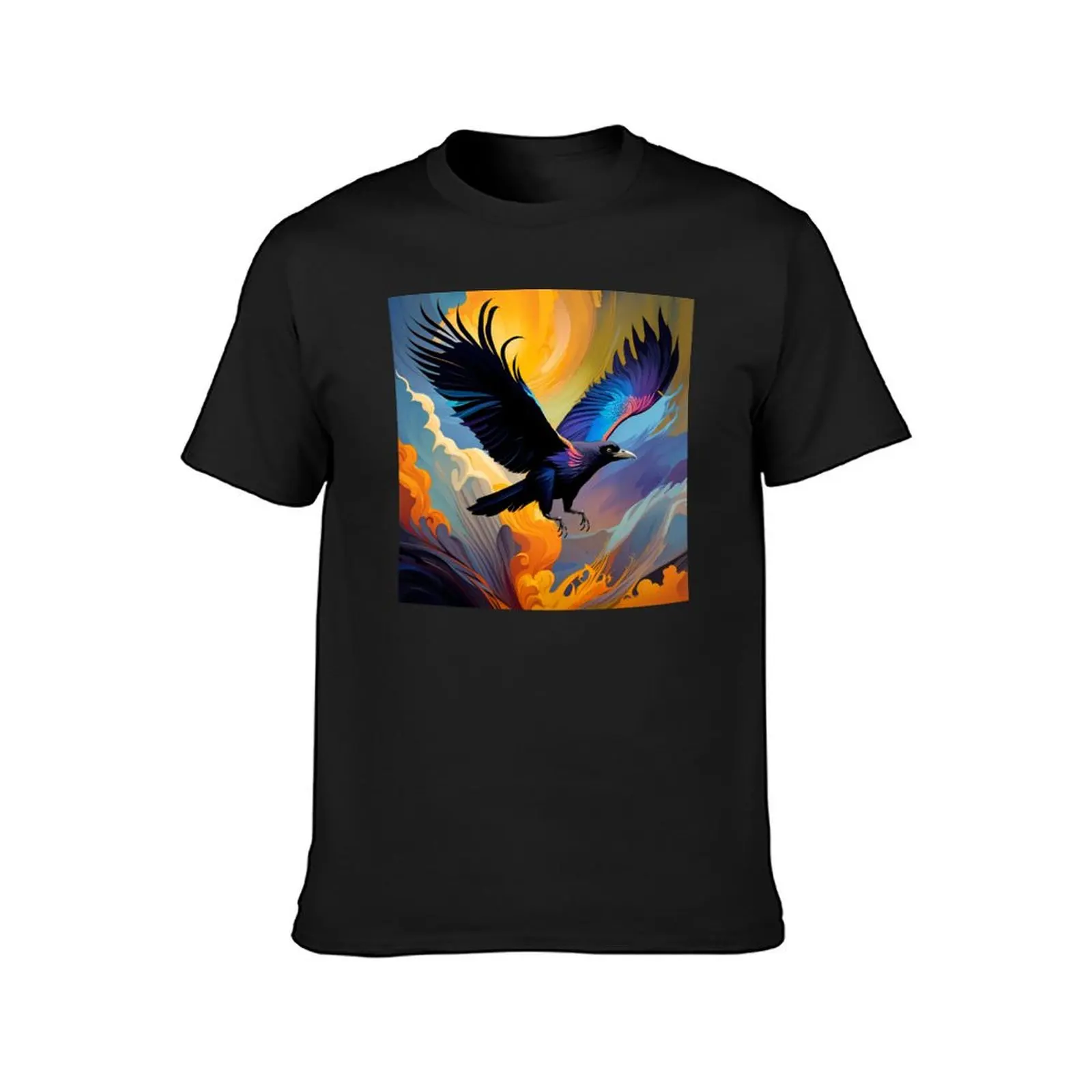 Flying Colourful Raven, Ai Generated Art T-Shirt boys animal print kawaii clothes heavyweight t shirts for men