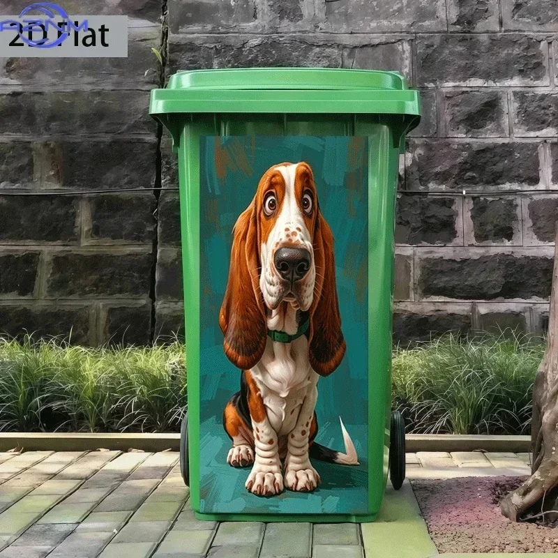 2D 1PCof Trash Can Sticker,  Featuring a Cute Design of a Basset Hound, Self-Adhesive Wall Decoration for Kitchen Trash Cans (