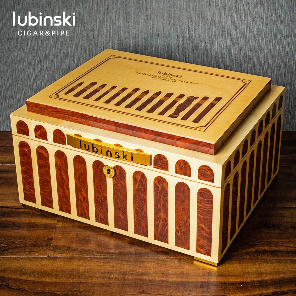 Cedar Wood Cigar Box Inlaid Piano Finish Moisture-proof And Hygroscopic Box Temperature And Humidity Gauge Large Capacity