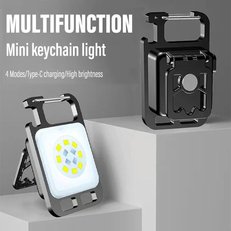 COB Keychain Light MINI Rechargeable Flashlight Lamp Camping Lights Multifunctional 4 Lighting Modes for Camping Outdoor Camping