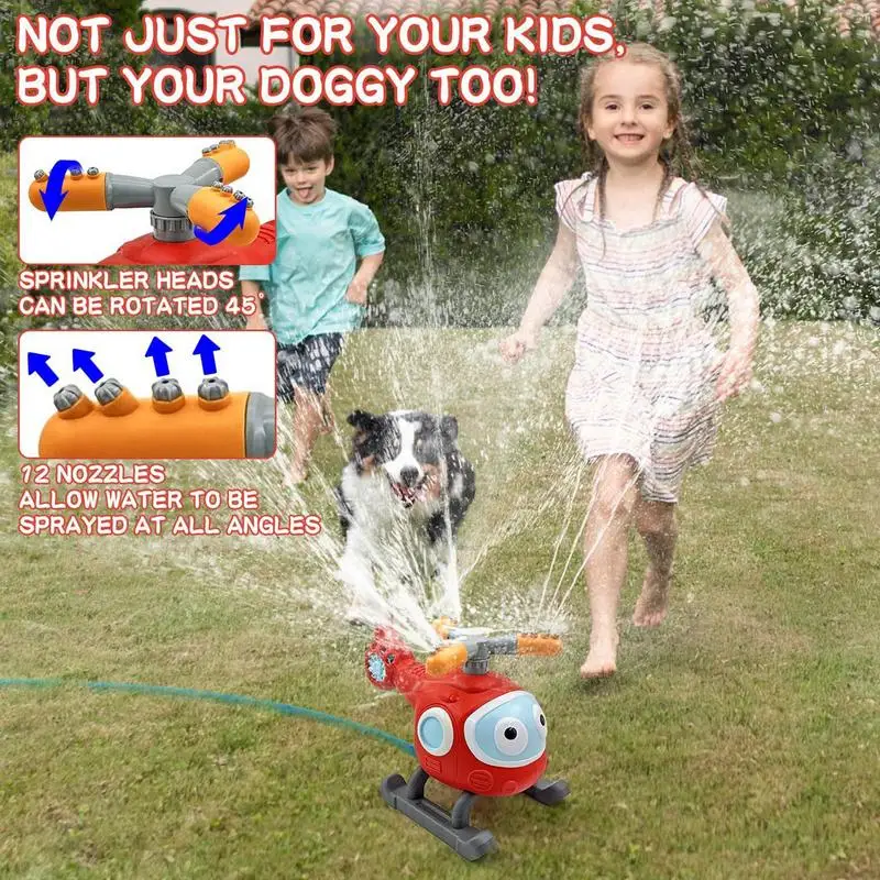 Helicopter Water Toy 45 Degree Rotating Backyard Water Toys Rotating Water Pressure Lift Sprinkler  Kids Sprinklers For Yard