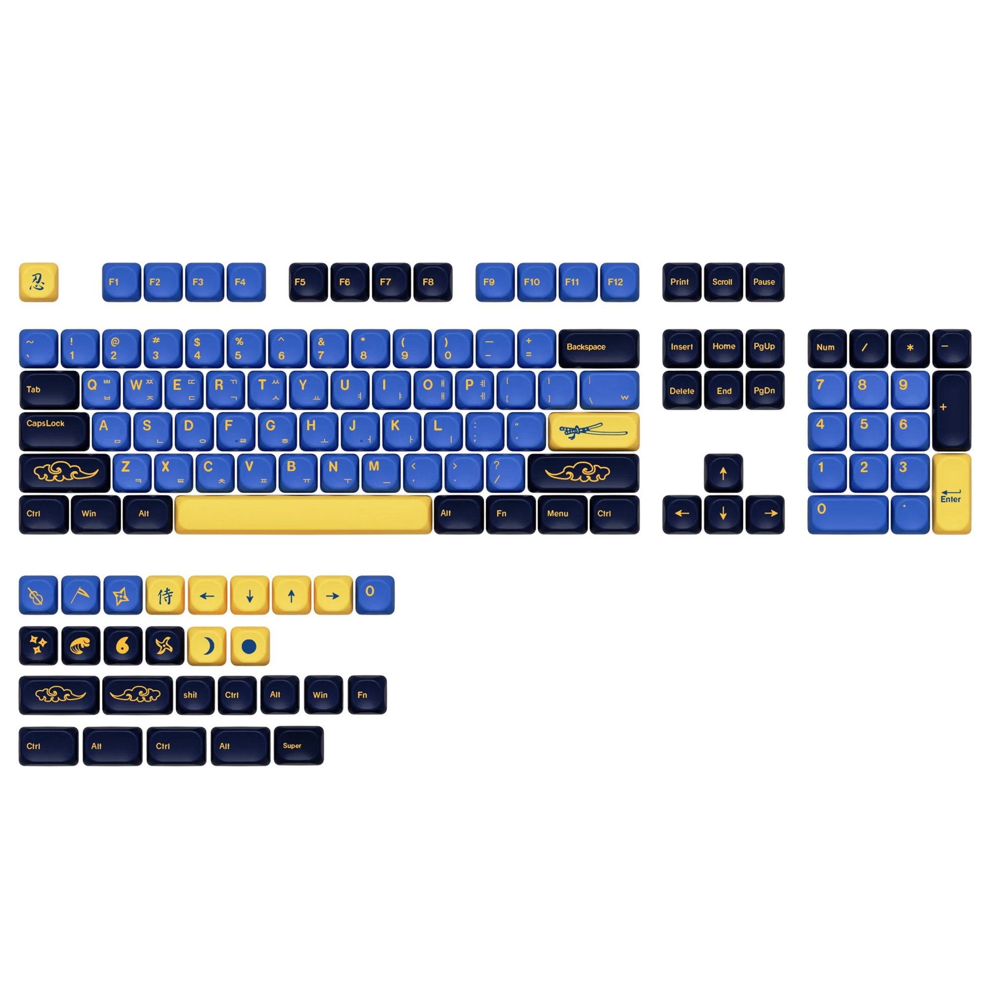 KBDiy GMK Blue Samurai Tastenkappen Retro KOA MOA PBT Keycaps ISO Custom für 75% 60% Magnetische Gaming Mechanische Tastatur KIT Tastenkappen – Detail 2