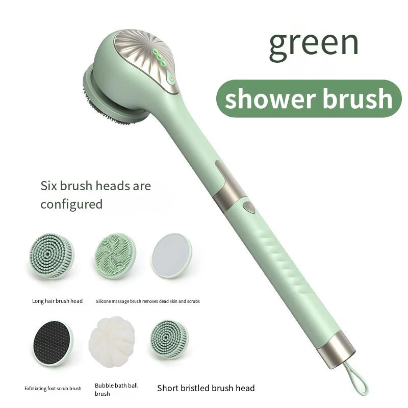 Escova Elétrica Silicone Back Scrubber, Massageador Rotativo do Chuveiro, USB Recarregável, 6 Cabeças de Escova, 2 Velocidades, Banho, 6 em 1