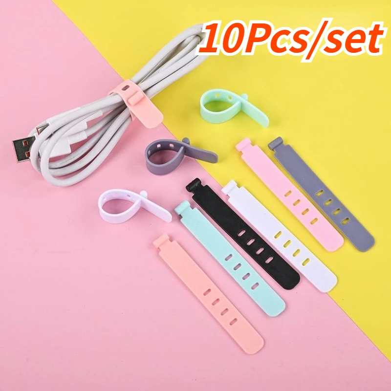 10Pcs/set Cable Organizer Earphone Clip Charger Cord Management Silicone Wire Manager Holder Data Line Bobbin Winder Straps