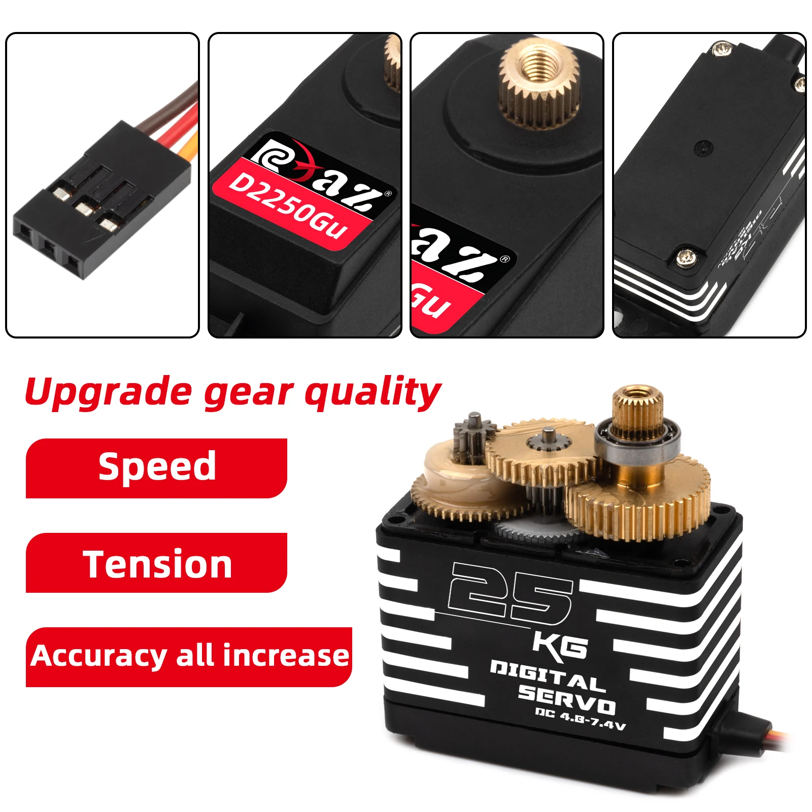 RCXAZ 20KG 25KG Servo Servo digitale Servo in lega di alluminio Custodia in metallo Servo ingranaggi in rame impermeabile per auto RC, barca, modello aereo