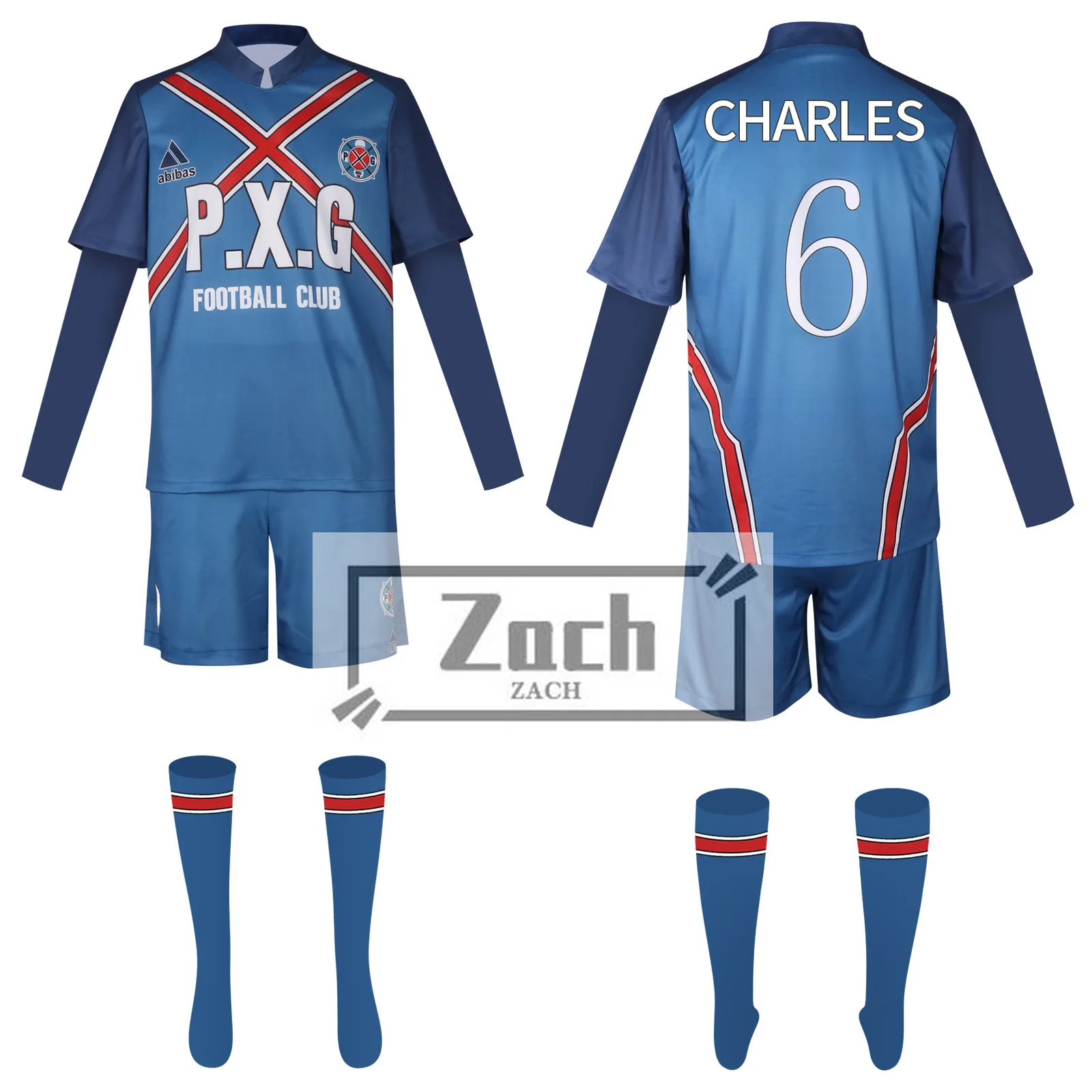 زي أنيمي تنكري مع شعر مستعار ، قفل أزرق ، رين إيتوشي ، شفالييه شيدو ، جيرسيه px.g ، زي كرة قدم مطرز ، بدلة رياضية