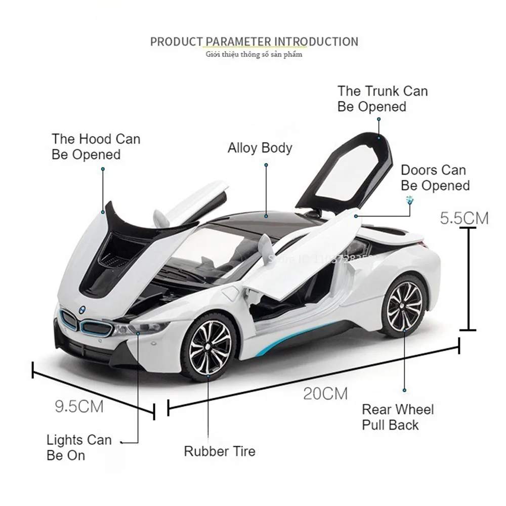 1:22 Z4 I8 Model samochodu sportowego Zabawki Odlew ze stopu Miniaturowe supersamochody Dźwięk Światło Drzwi otwarte Kolekcja dla dzieci Prezenty