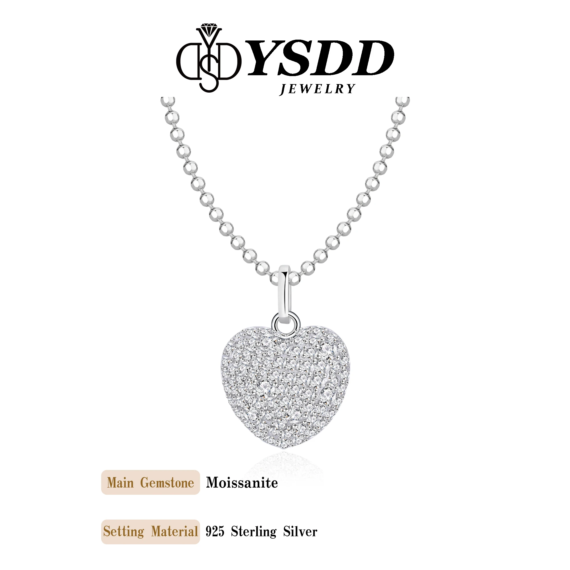 #348 YSDD Elegant 925 sterling silver full of diamonds set moissanite heart necklace for women Gift for wife, girlfriend