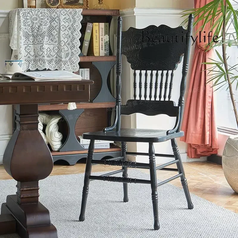 Q  Medieval dining chair French retro home designer solid wood studio shooting props restaurant chair