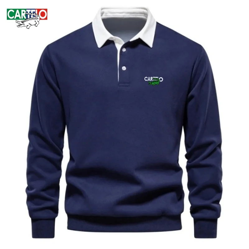 

New men's high-quality pure cotton long sleeved warm POLO shirt, fashionable, casual, comfortable, multifunctional top
