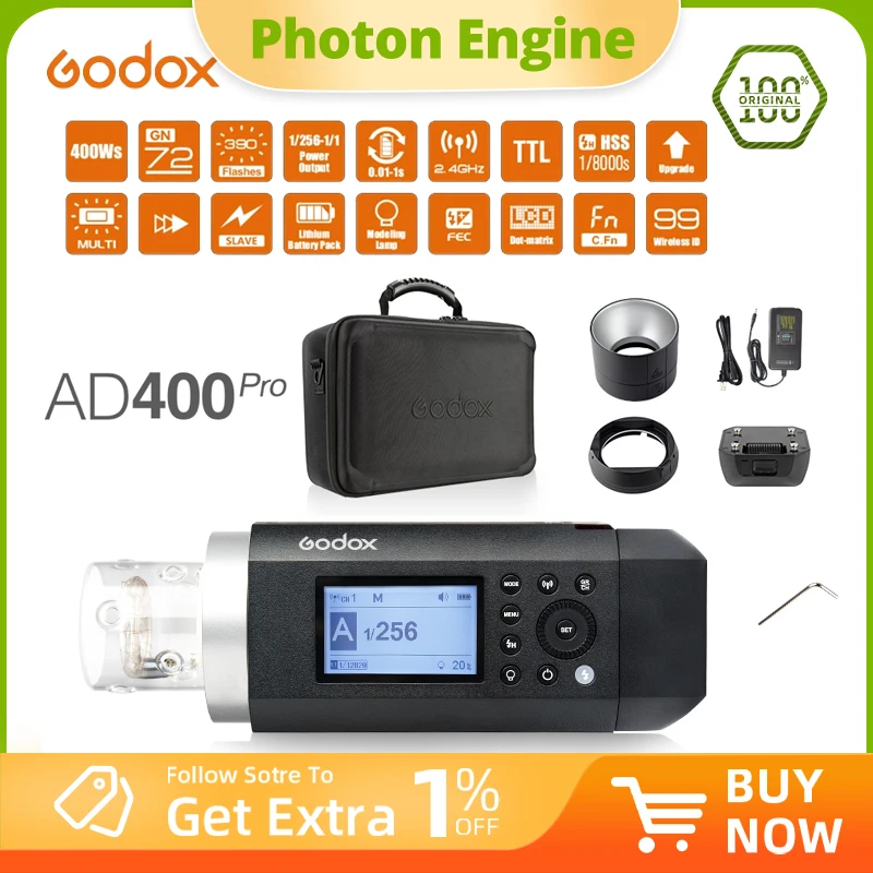 

Вспышка Godox AD400Pro TTL HSS со встроенной беспроводной системой 2.4G, литий-ионным аккумулятором, для использования на улице, с передатчиками Godox Xpro X2T X3