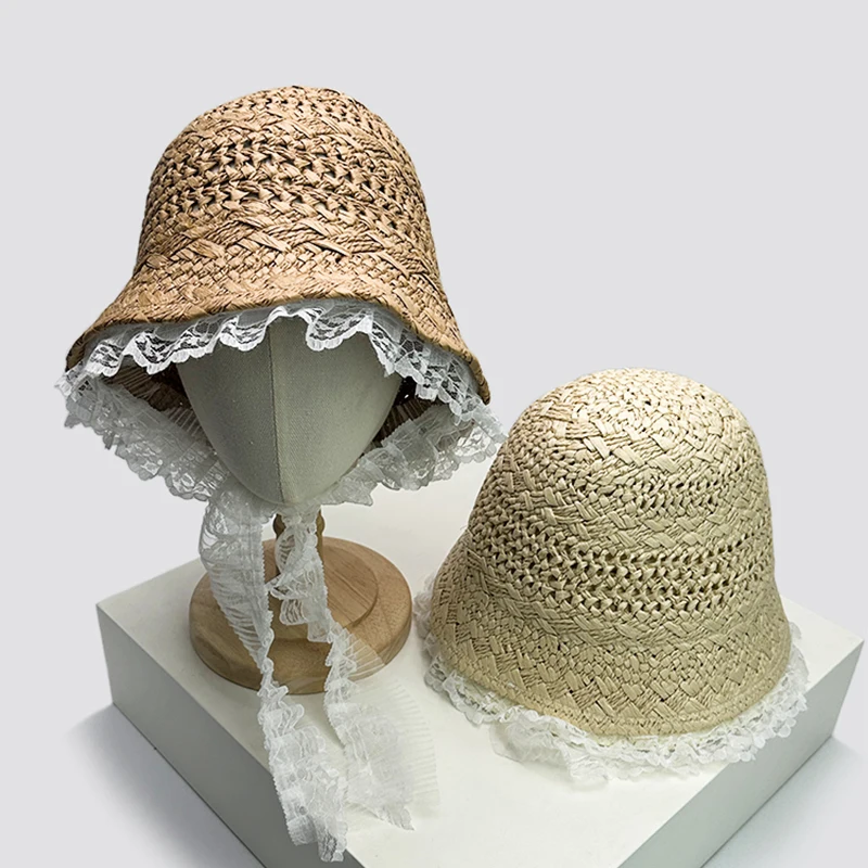 

New Women French Lace Hollow Out Bucket Hats Sunshade Beach Breathable Outdoor Versatile Travel Fisherman Caps Fashion Elegant