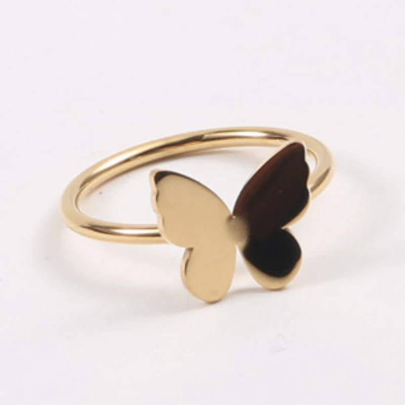 Gold Color Butterfly Thin Rings for Women Non Tarnish Cute Pinky Ring Gold Plated Jewelry