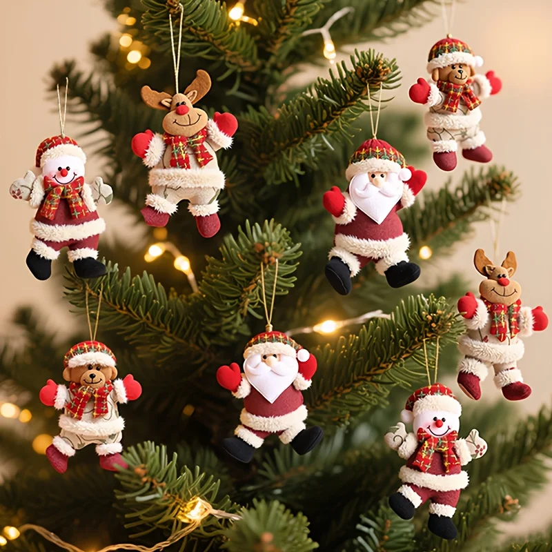 8-teiliges traditionelles Weihnachtsbaumschmuck-Set im Plüsch-Stil, hängende Dekorationen für Weihnachtsbäume und Fensterdisplays