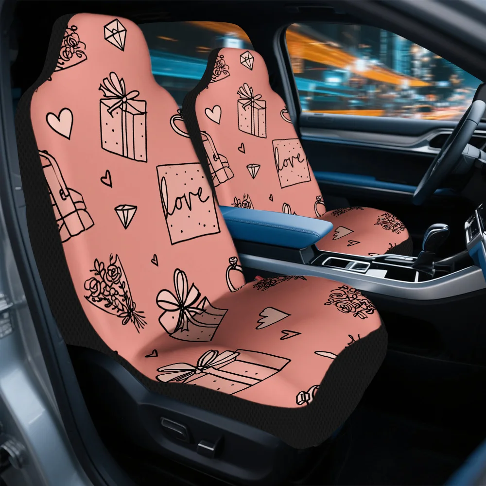 Set Of 2 Romantic Doodle Print Car Seat Covers For Valentine'S Day – Fits Most Cars, Trucks, Vans, And Suvs | Sturdy Polyester F