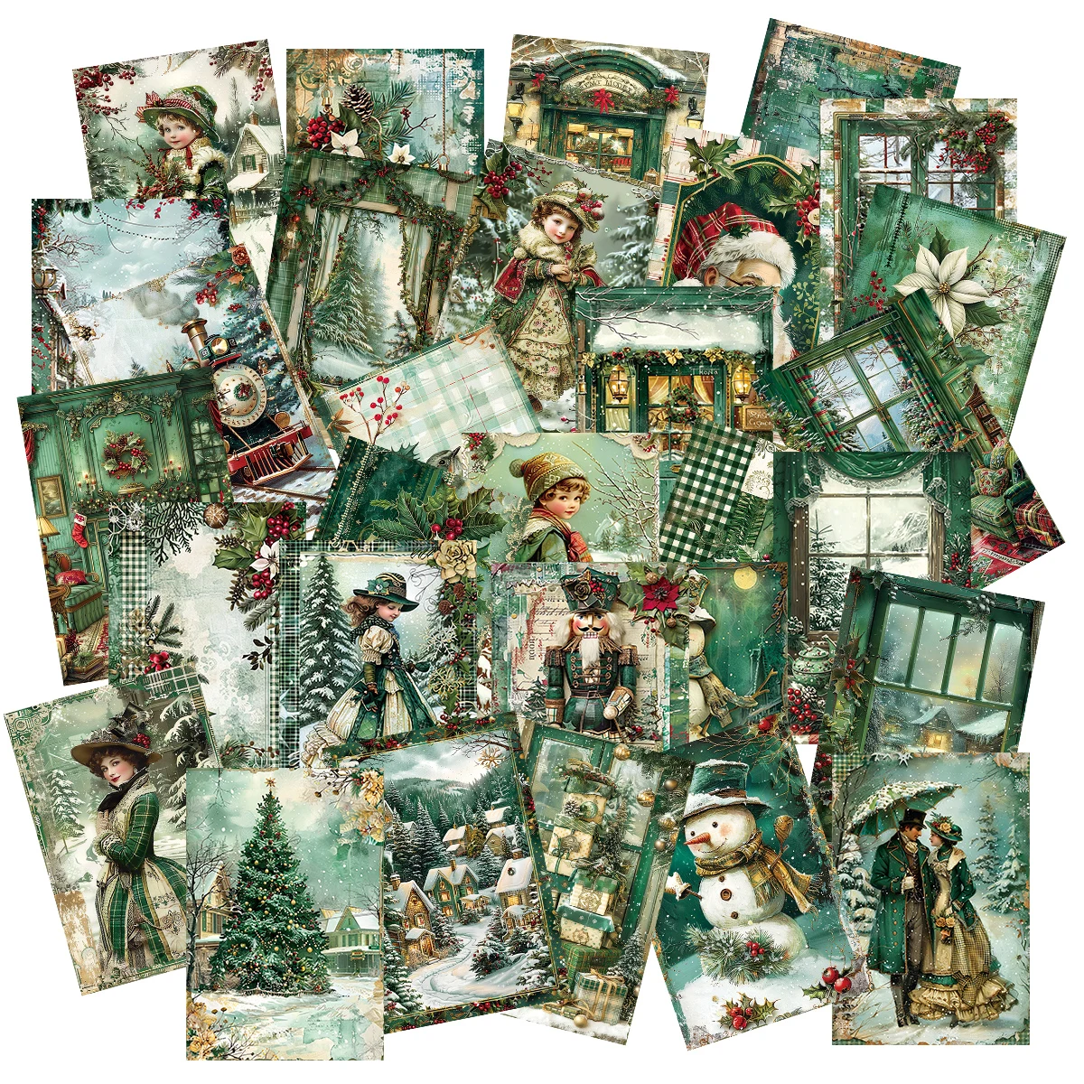 30 Uds. Tarjetas verdes navideñas Vintage, diseño de volúmenes, decoración artística de pared para eventos temáticos navideños en habitación, tarjeta de regalo para proyecto artesanal DIY