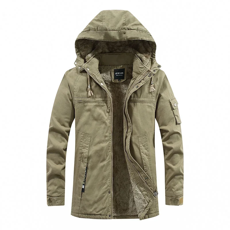 2024 Heren Winterjas Fleece Capuchon Dikke Warme Parka Mannen Bontjas Mannelijke Herfst Anorak Lange Zwarte Vintage Militair Windjack